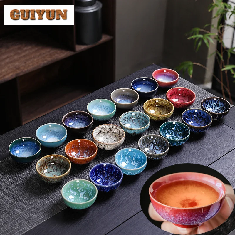 1pcs 45ml Ceramic Tea Bowl China Kiln Change Porcelain Meditation Cup Kung Fu Tea Cups Pottery Mugs Jianzhan Drinkware Wholesale