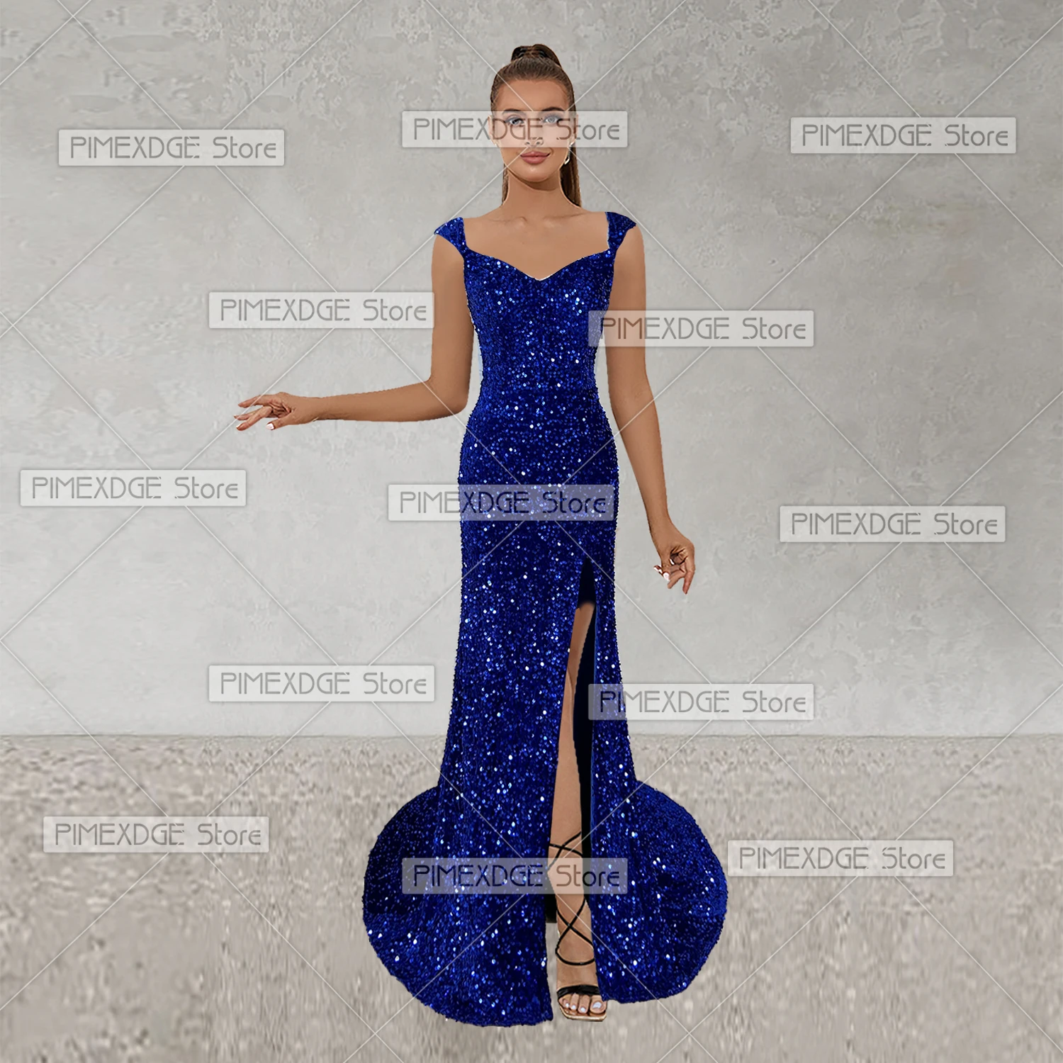 

Sequins High-end Banquet Dresses Cold Shoulder Backless Slim Tea-Length Dresses for Party Pageant Prom Cocktail Evening Gowns