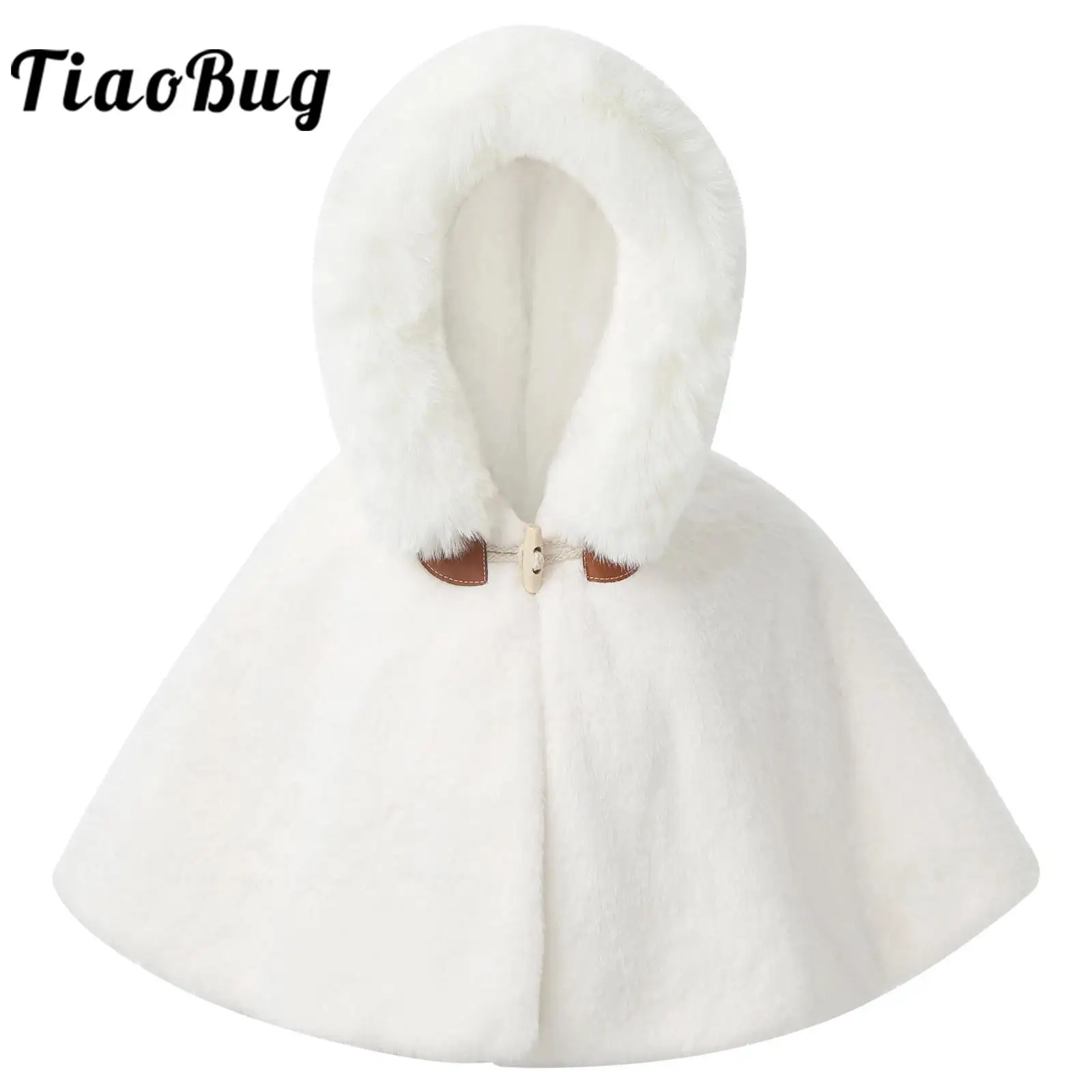 

Baby Girls Faux Fur Cape Cute Thicken Fleece Hooded Cape Fully Lined Warm Poncho Flower Girl Jacket Wedding Cloak Outerwear