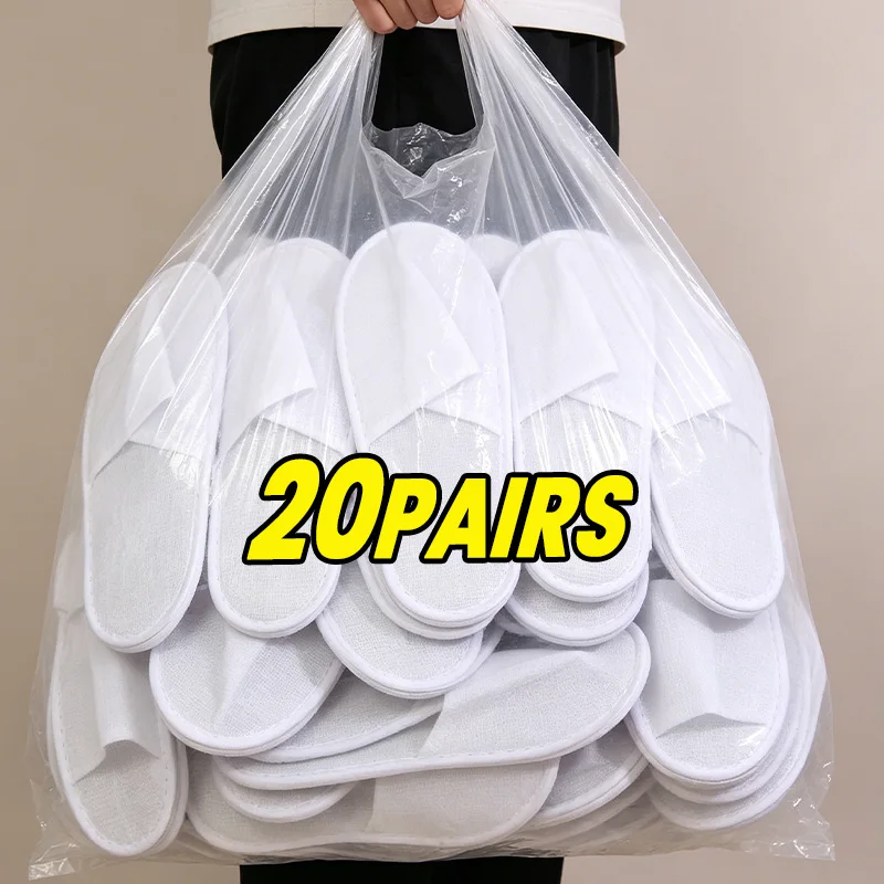2-10Pairs Hotel Slippers Men Womens White Travel Disposable Cotton Home Hospitality Shoes SPA Guest Slides Individually Packaged