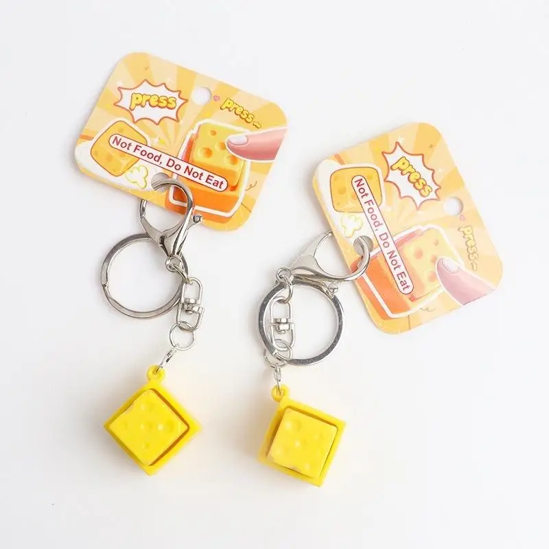 1Pcs Portable Mini Cheese Keychain Fidget Toy Stress Relief Clickable Keyboard Keycap for Kids Adults Daily Relax