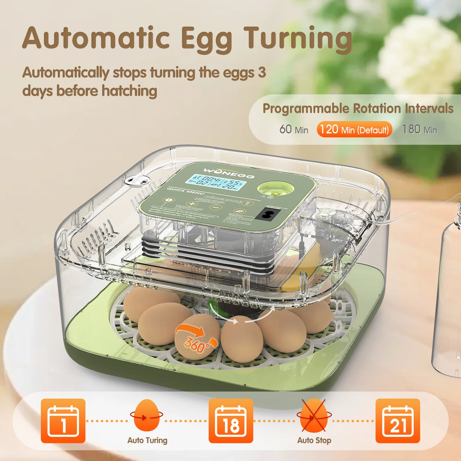 12 Eggs Incubator For Hatching Eggs, Temp And Humidity Control, 360°View Auto Water Adding, Egg Candler Egg Turning Countdown Ha