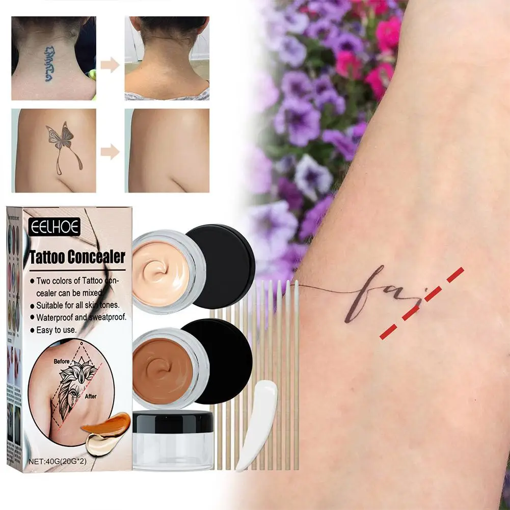 タトゥーカバーアップメイクアップ 防水 - 2色調整可能なタトゥーカバーアップコンシーラー タトゥー用、長持ち、防水 I1V1