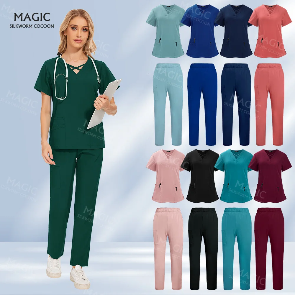 Scrub Set donna accessori per infermiere uniforme medica Unisex Slim Fit Comfort Clinic sala operatoria uniforme da lavoro tuta chirurgica da donna