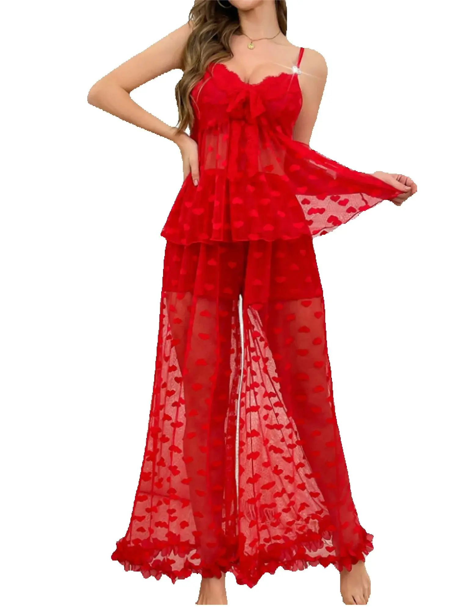 

EINY Женские пижамы на бретельках, кружевной топ, прозрачные брюки, сексуальное женское белье, женские сетчатые брюки, топы с лямкой на бретельках, женское ночное нижнее белье traf