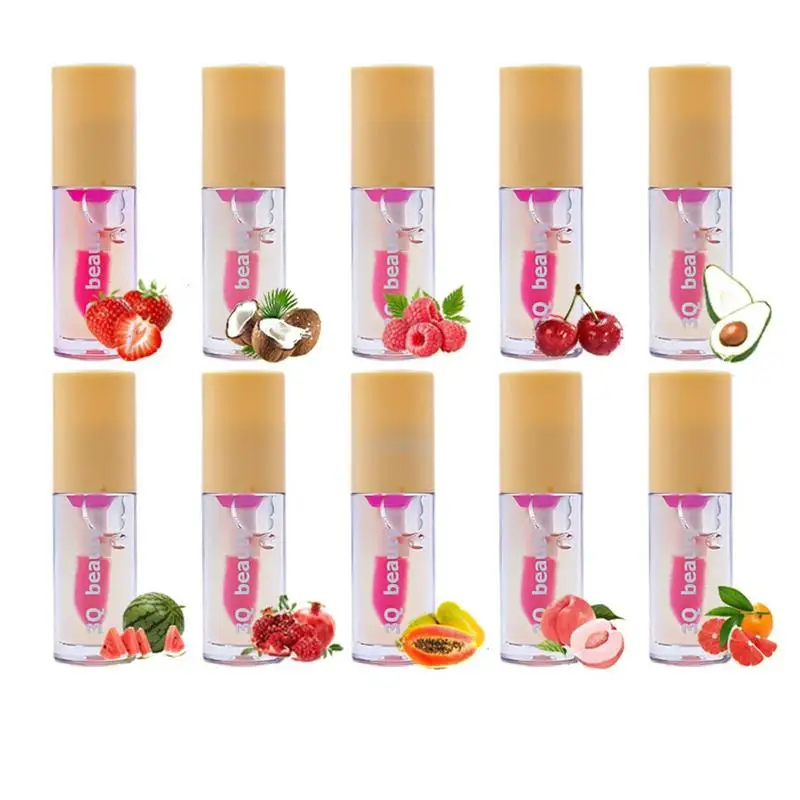 Brilhante fruta Flavored Hidratante Óleo, Brilho labial antiaderente, Mudando a cor, Sexy, 10pcs