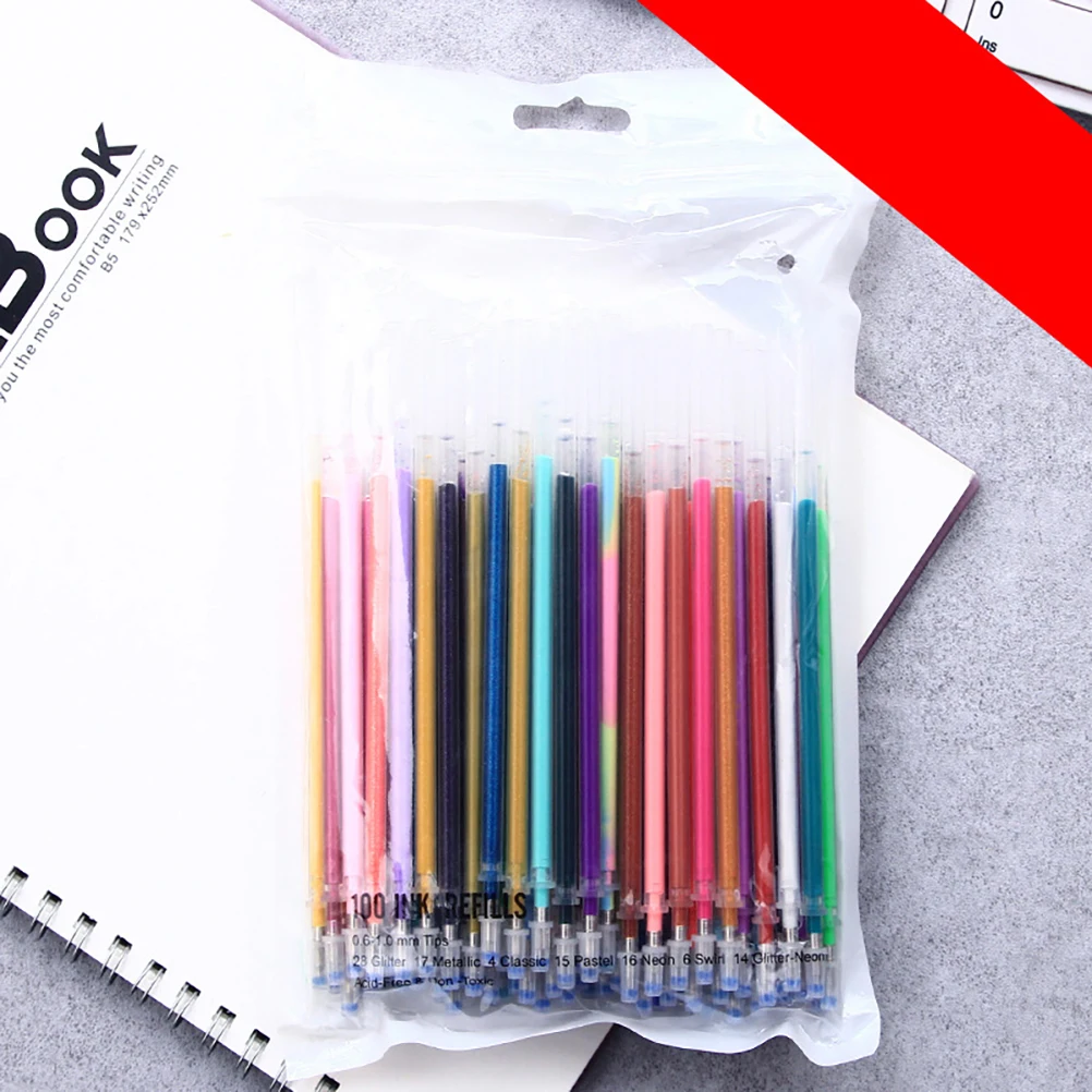 

100pcs Gel Pen Refills 0.7mm Assorted Colors Leak Proof Compatible Standard Pens for Coloring Books Crafting Doodling