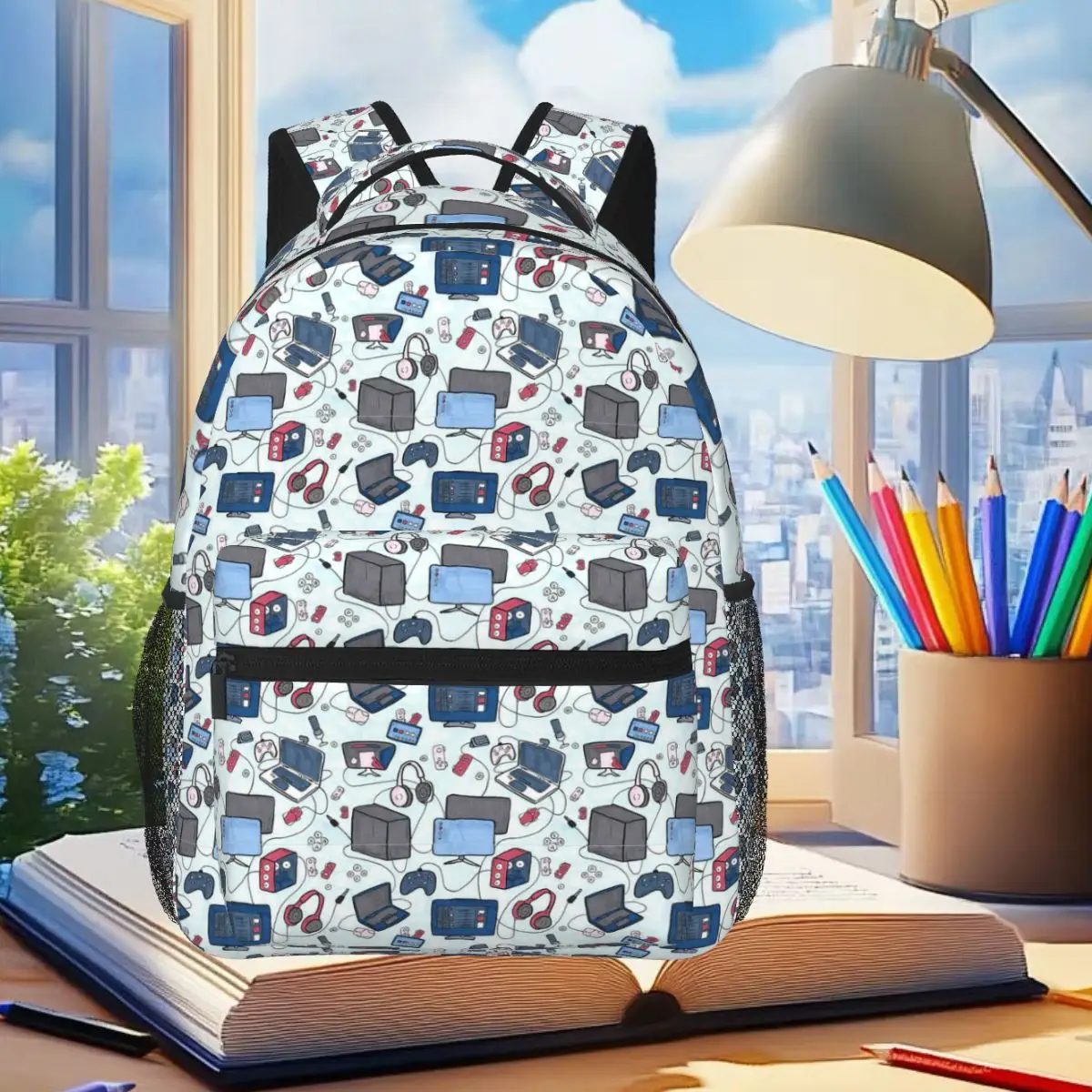 

Blue Gaming Pattern Student Backpack School Bag Hiking Travel Daypack for Men Women Fashion Bookbag Shoulder Bags