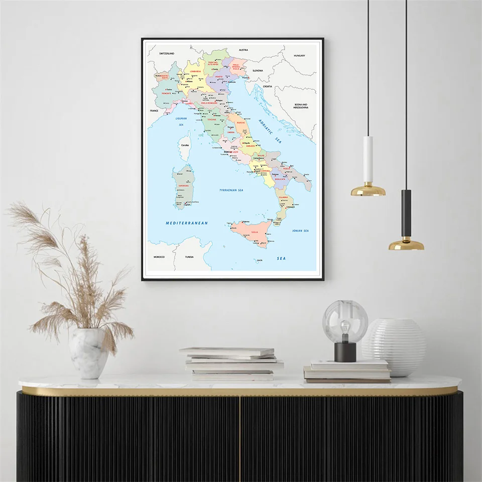 42*59cm In Italian Political Map of the Italy Wall Art Poster Canvas Painting Travel School Supplies Living Room Home Decoration