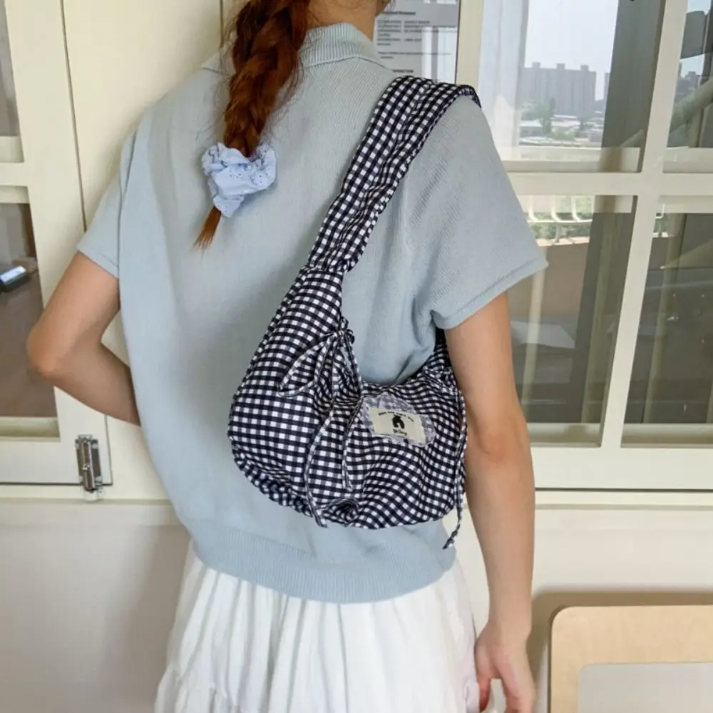 

Sweet Y2k Bow Shoulder Bag Pleated Leisure Plaid Armpit Bag Ruffles Commuting Underarm Bag Handbags