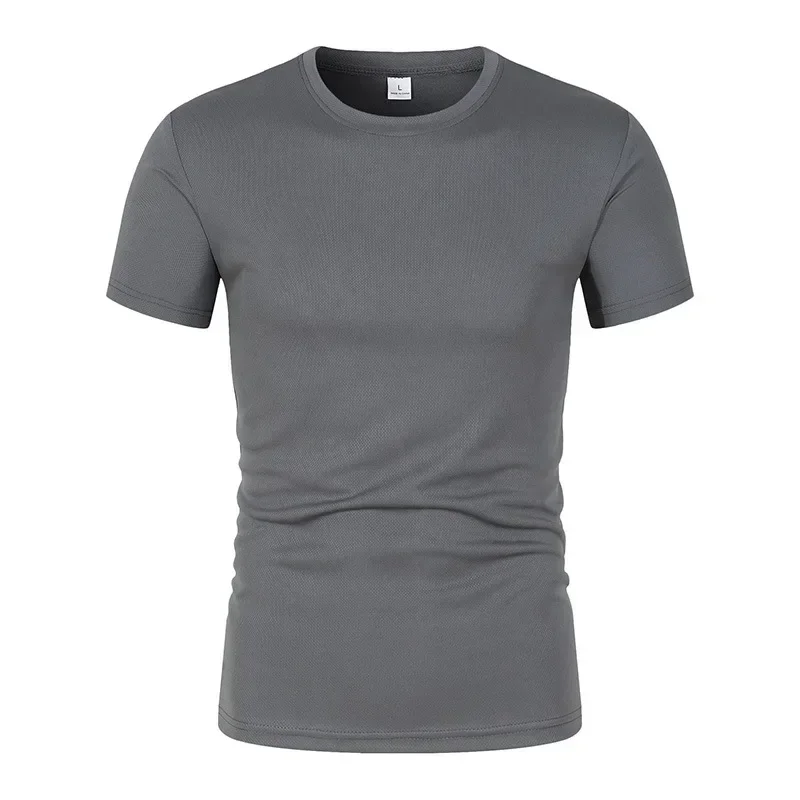 

Summer Casual Men round Neck Short Sleeve T-Shirt Fashion Solid Color Base Layer Sport Shirt Breathable Mesh Bottoming Tee