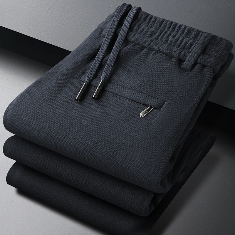 Men's Work Pants Thick Wool Blend Straight Leg Casual Trousers Elastic Waist Spring Autumn