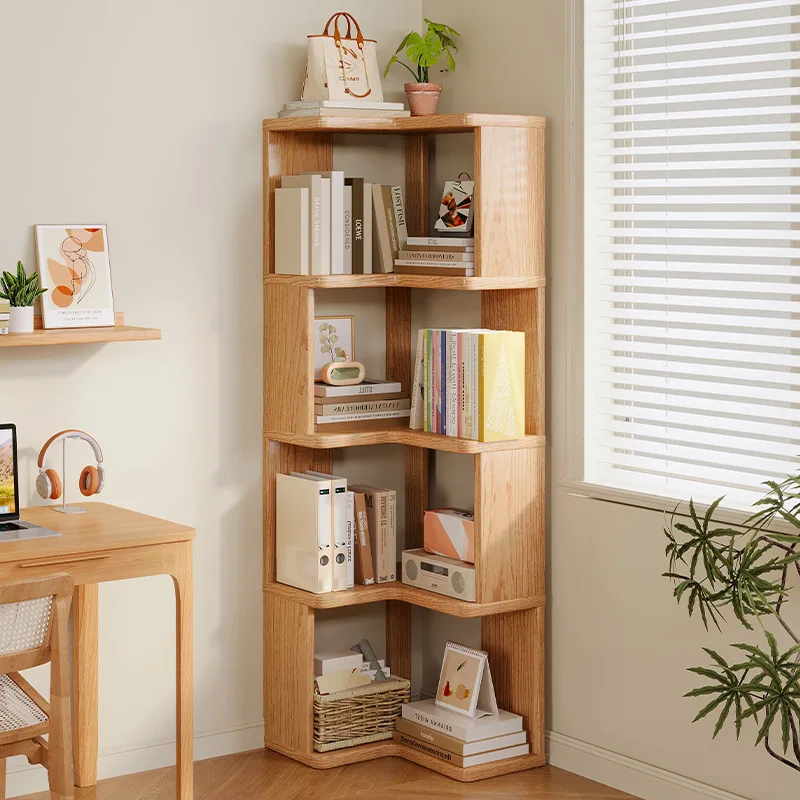 

Solid wood corner bookshelf Floor shelf Integrated wall simple bookcase Household storage shelf Corner locker