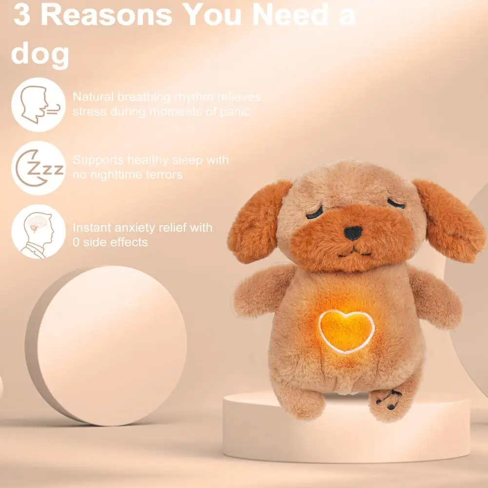 Soft Music Lights Plush Toy Soft Plush Puppy Doll with Realistic Simulation Rhythmic Lullaby Music Vibrations for Anxiety Relief