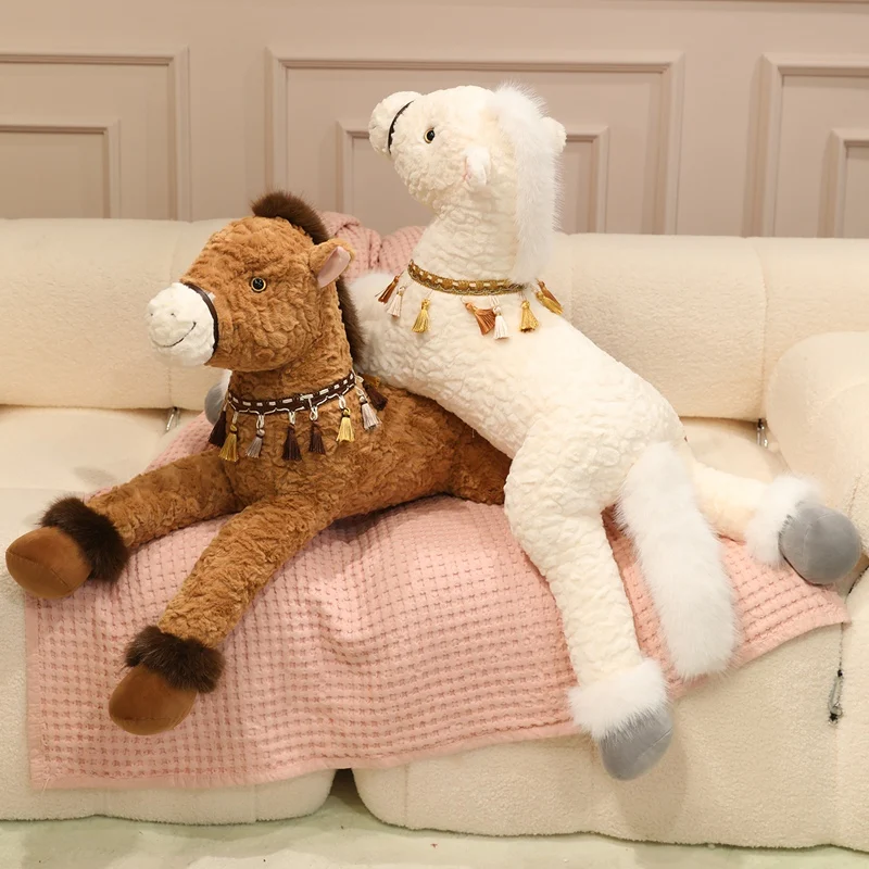 Jouets en peluche cheval ange géant 90CM, poupée d'animal en peluche doux couché blanc rose marron cheval oreiller en peluche pour canapé décoration de la maison