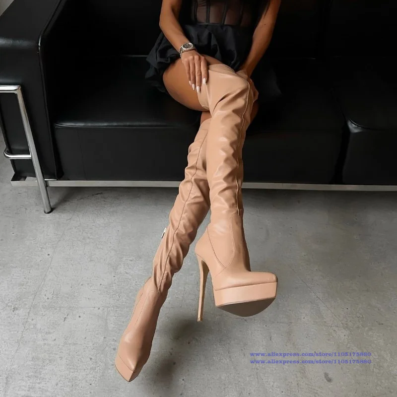 Platform Pointy Toe Over-The-Knee Boots Sexy Stiletto Heel Women's Boots Party Catwalk Shoes Luxury Designer Boots Botas Mujer
