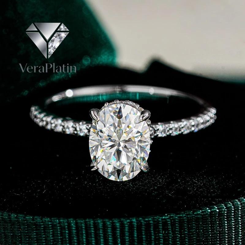 

VeraPlatin Engagement 18K White Gold Women Wedding Band 1/2/3CT VVS1 D Color Oval Moissanite Diamond Girl Birthday Gift PT950 Fi