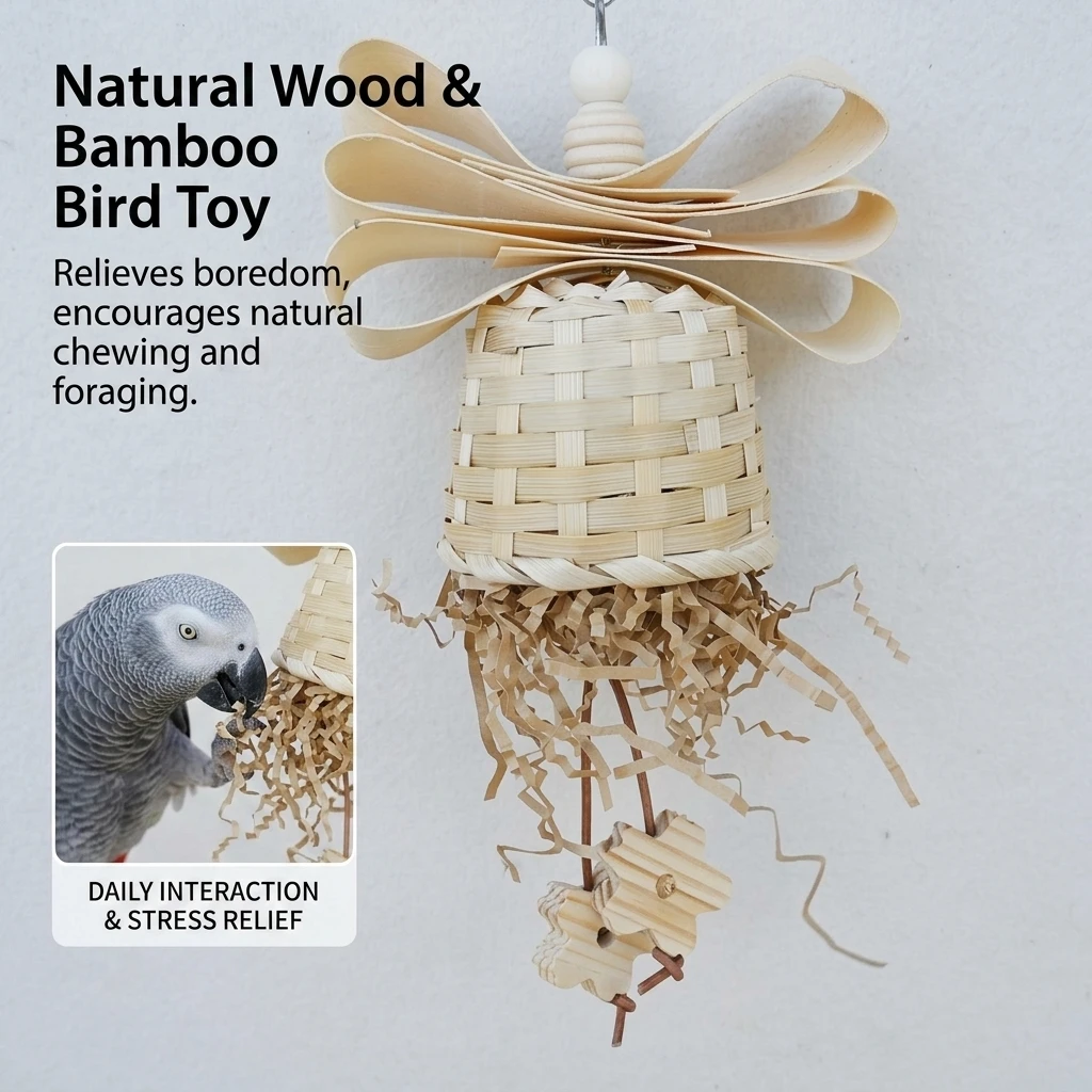 Natural Bird Chew Toy for Parrots Woven Grass Wooden Chip Fruit Chewing String Safe Non-Toxic Bird Cage Supplies Chewable Toys