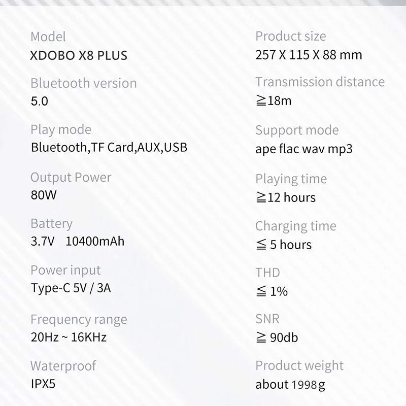 XDOBO X8 Plus Portable bluetooth speaker 360° Stereo Sound 80W IPX7 waterproof wireless bluetooth 5.0 speaker 24-Hour Play time