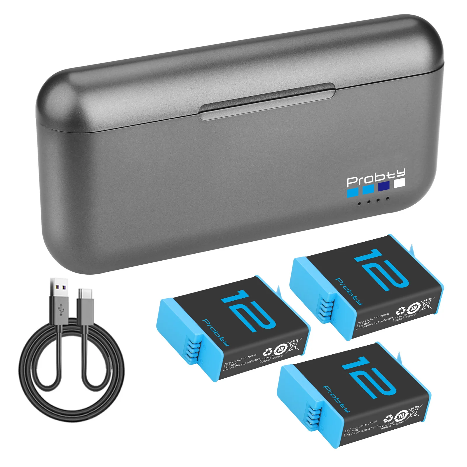 Bateria zamienna 1850mAh dla GoPro Hero 12, Hero 11, Hero 10, Hero 9 czarny z 3-kanałową inteligentną ładowarką USB