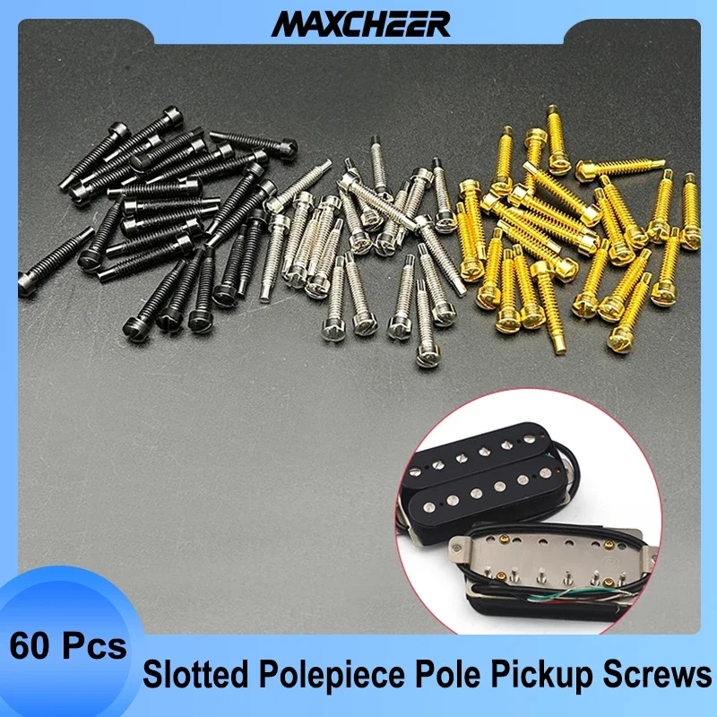 60Pcs/Lot 3x21MM Slotted Screw Polepiece Pole Screws Guitar Pickup Parts Screw Rods 21mm Lenght 3mm Diameter Black/Gold/Chrome