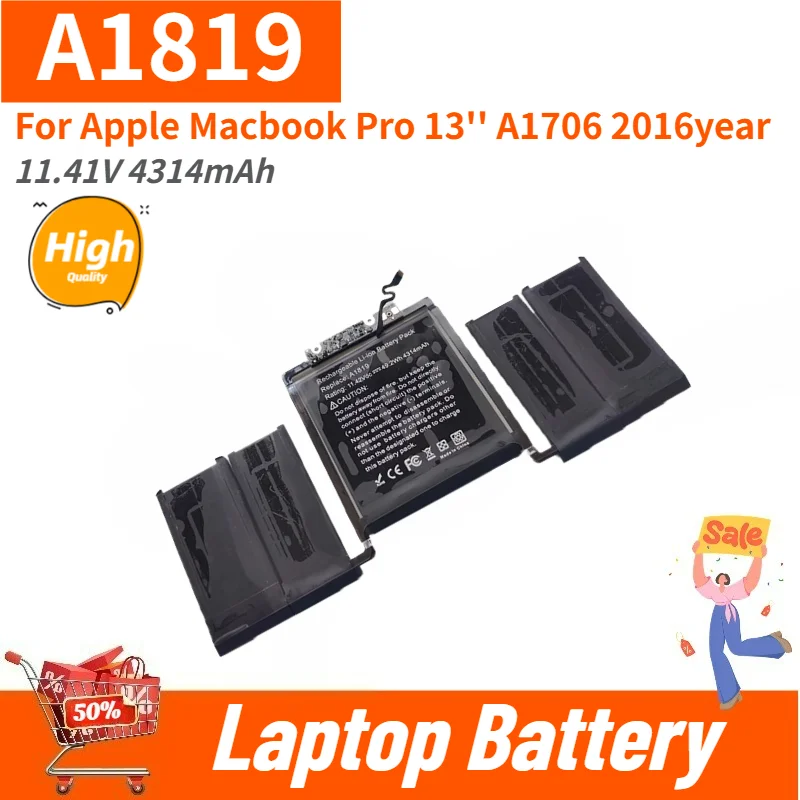 

Laptop Battery A1819 11.41V 4314mAh for Apple Macbook Pro 13'' A1706 2016year Replacement Battery New High Quality
