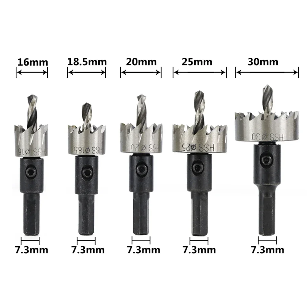 5pcs 16-30mm High Speed Steel Hole Opener  Saw Cutter Core Drill Bit Wood/Metal   Set