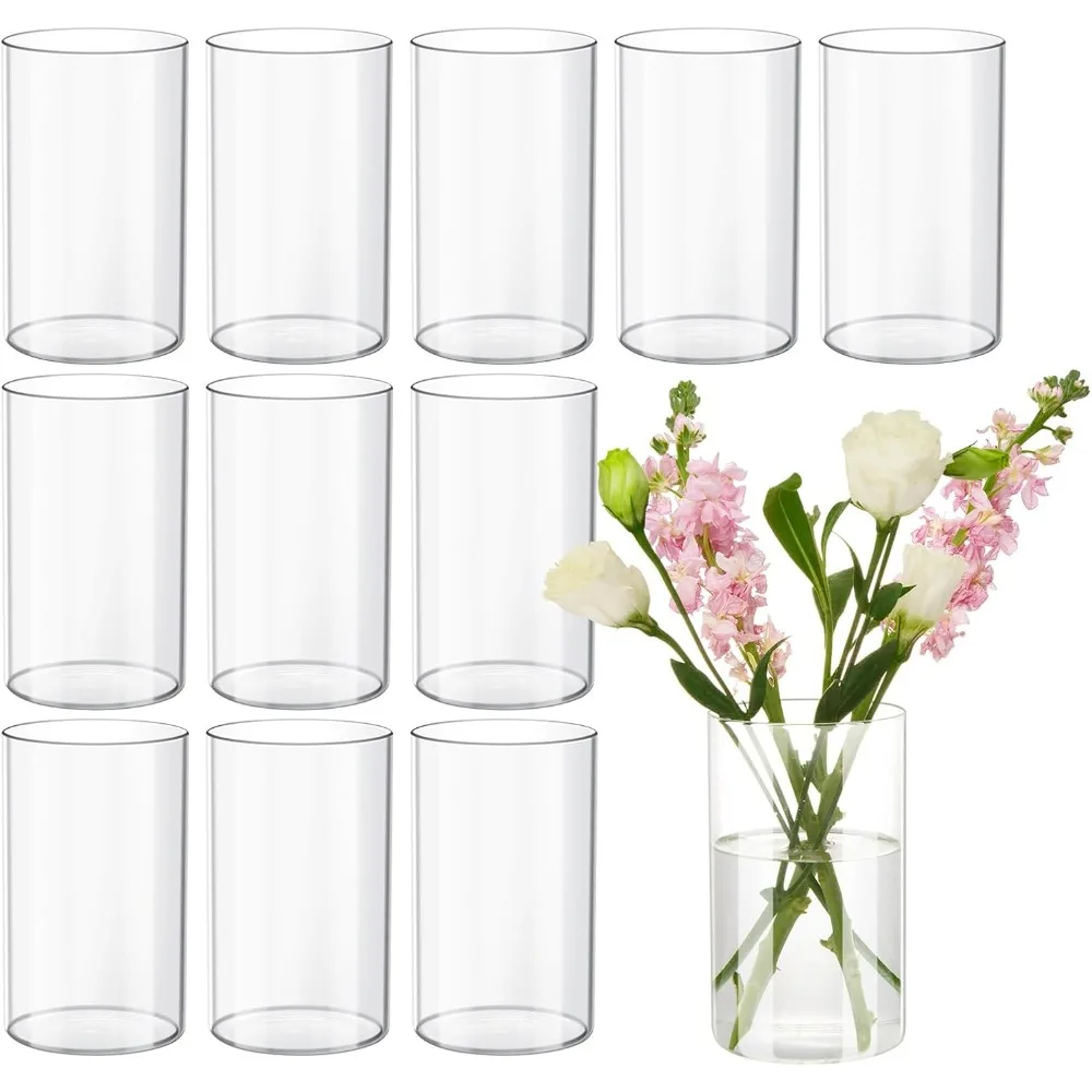 12Pcs Glass Cylinder vases for Centerpieces, 6 Inches Tall Flower Vases Wedding Decorations,Bulk Cylinder Flower& Plan