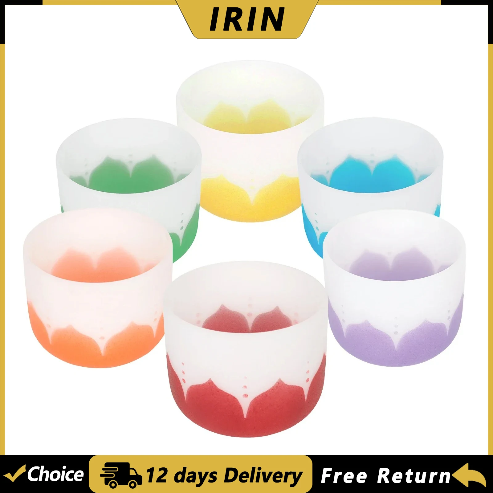 IRIN 8 Inch Singing Bowl B/C/D/E/F/G Key Music Bowl Yoga Meditation Lotus Crystal Bowl with Drum Stick Percussion Instrument