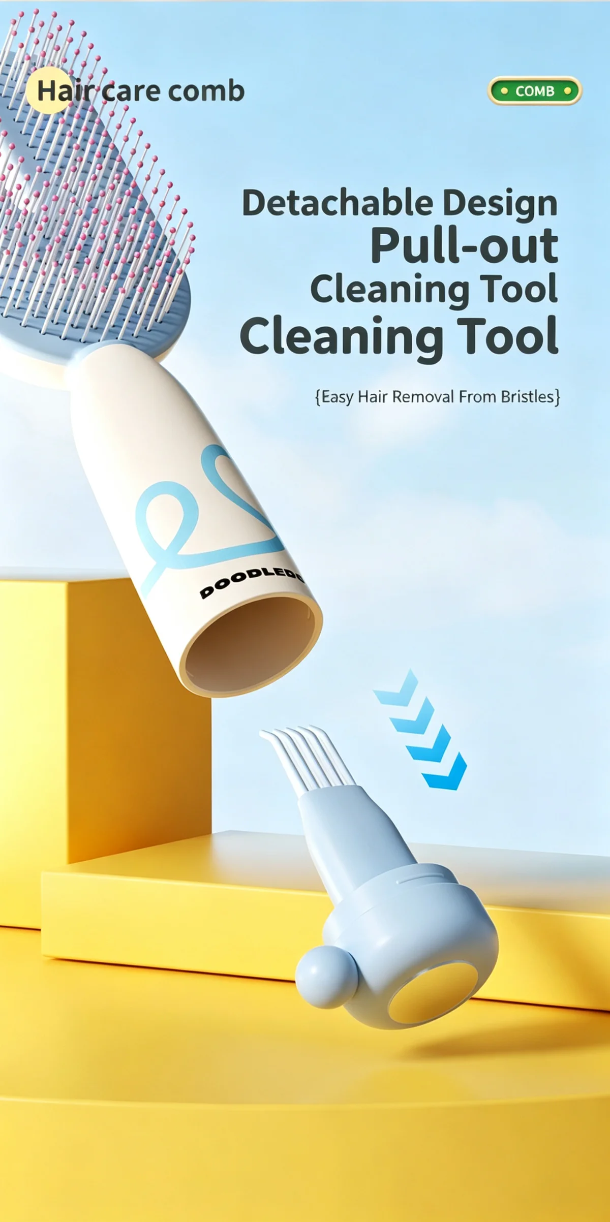 Ditch Frizzy Tangle Disasters! Cute Pet Anti-Static Hair Brush w/ Soft Ball Tips, Gentle on Scalp for All Hair Types