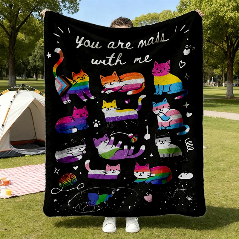 Safe with Me Cat Cozy Blanket, LGBTQ Pride Cats Warm Blanket Inclusive Ally Gift