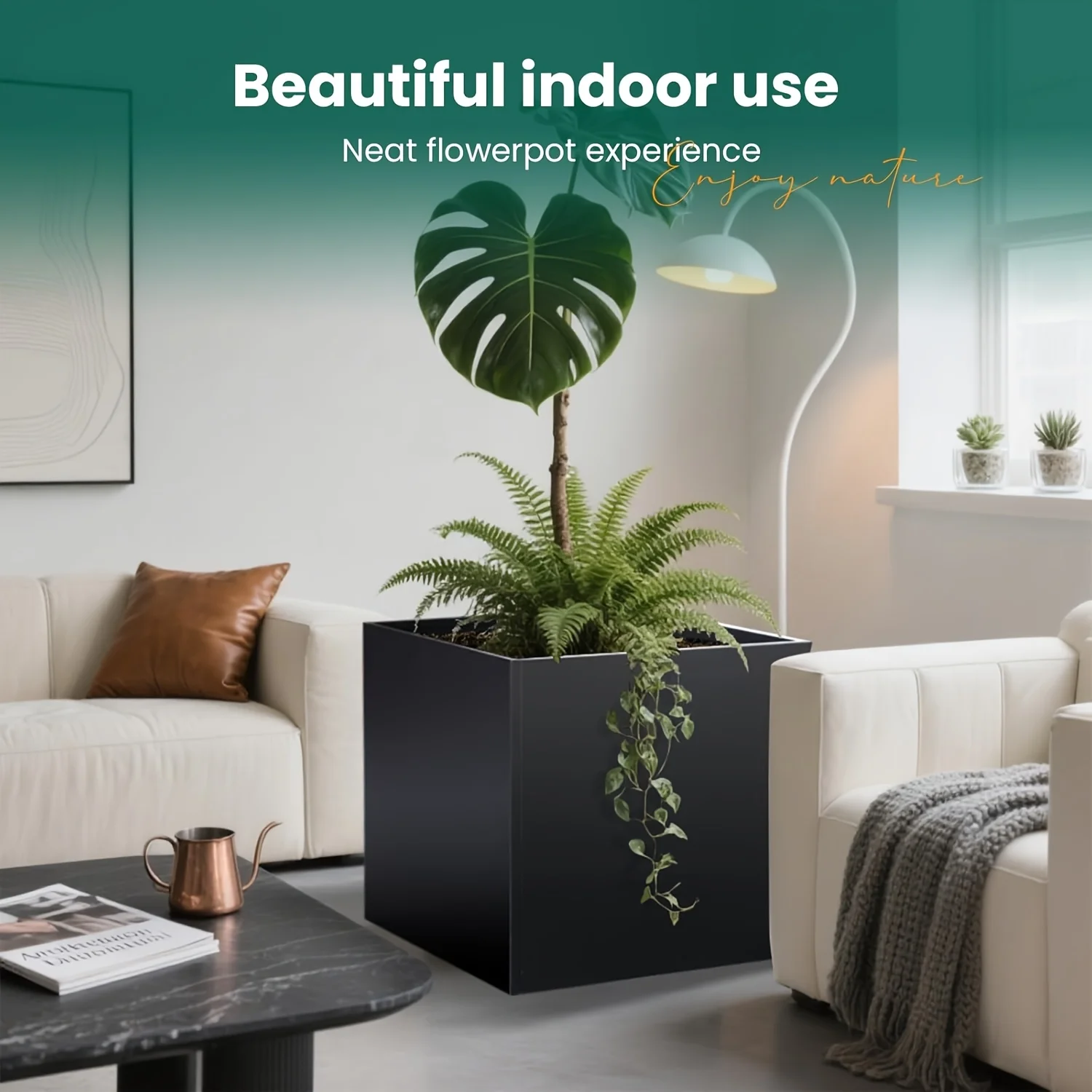 26-inch Black Metal Steel Flower Pot, Large Square Indoor/Outdoor Universal Flower Pot, Cubic Heavy Duty Steel Flower Pot