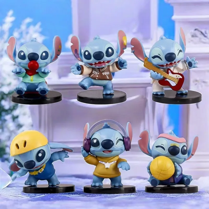 Figuras de acción de Disney Stitch, modelo de dibujos animados de Anime, juguetes bonitos para niños, adorno de escritorio de moda, regalos de vacaciones Kawaii para niñas, 6 uds.