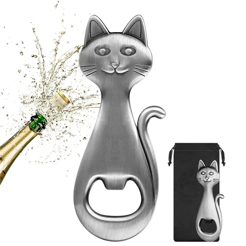 Lovely Cat Shape Bottle Opener Metal Beer Openers Opening Tool for Party Club Kicthen Unique Animal Corkscrew Wedding Gift Set