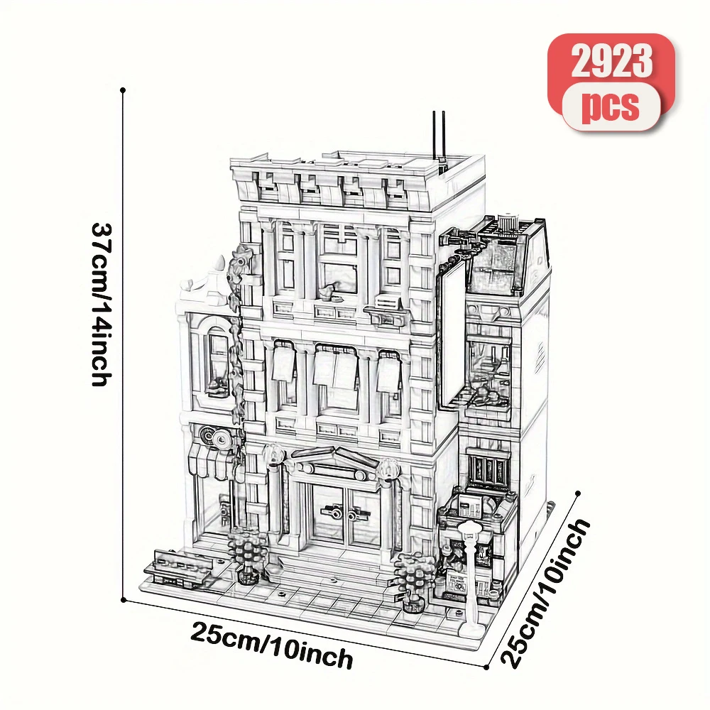 Creative Expert Brick Bank Cafe Corner MOC Building Blocks City Model Bricks Downtown Dinner Bookstore Street View Toy For Kids