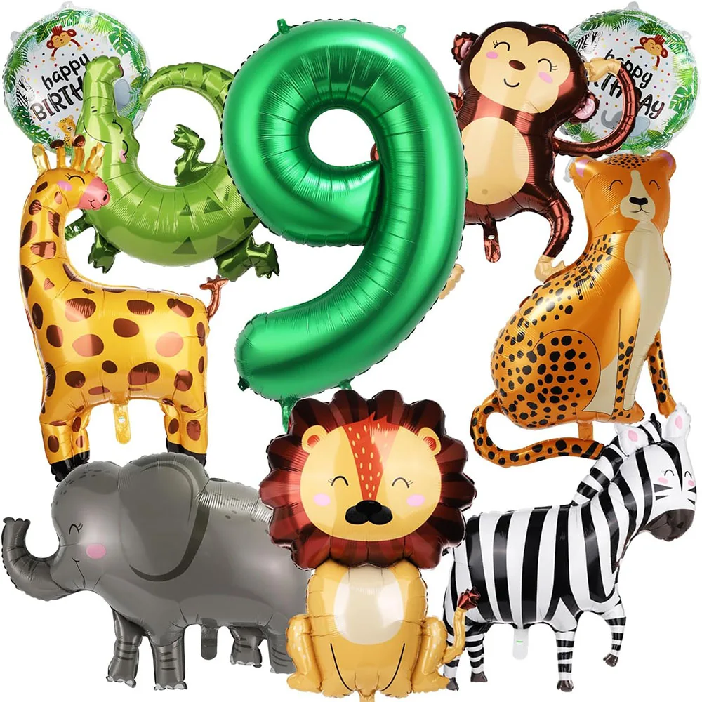 10 Dschungeltier-Ballons, niedliche Dschungel-Themen-Zoo-Partyartikel in Form von Affen, Elefanten, Zebras, Leoparden, Krokodilen und Giraffen, perfekt für Geburtstagsdeko – Detail 11