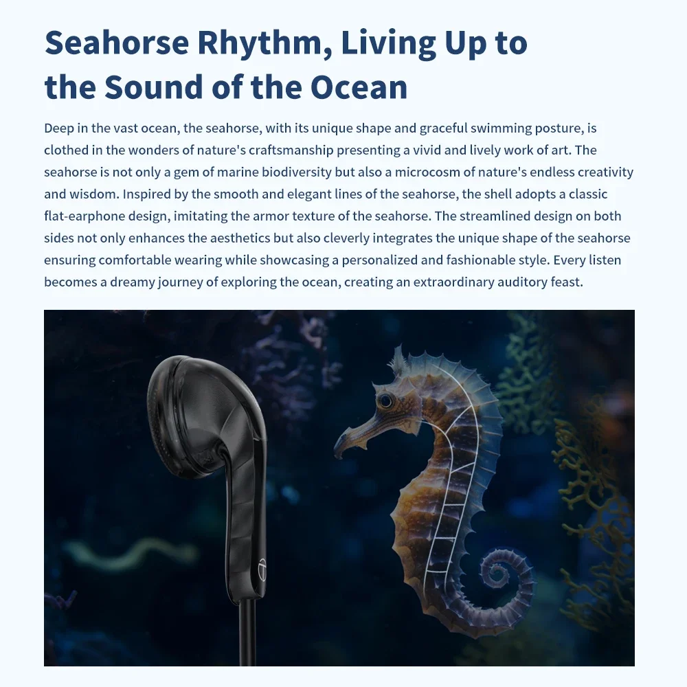 TRN Seahorse In Ear Earphones 14.2mm Dynamic Driver Unit PU+Paper Diaphragm Wide Earphone