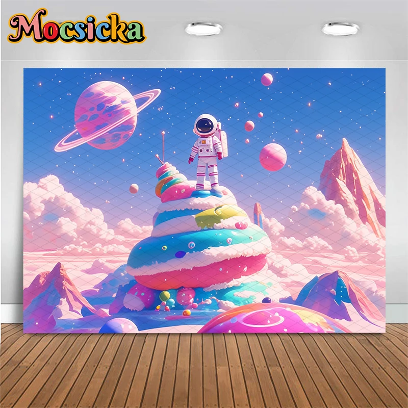 Mocsicka 생일 축하 배경 사진 다채로운 산 구름 파티 용품 장식 케이크 크러시 배경 Photocall