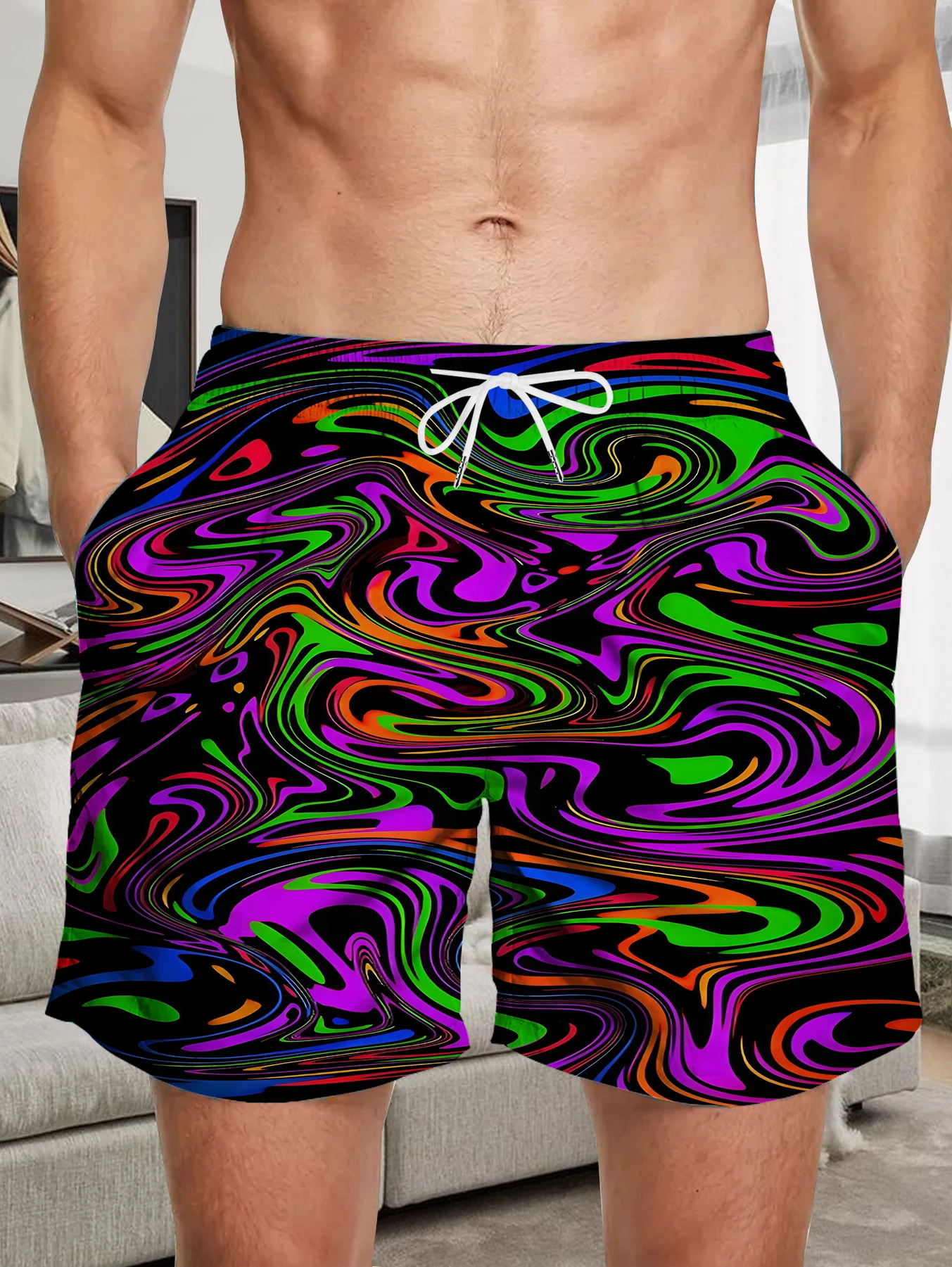 

Fashion Digital Full Print Beach Pants Men Lightweight Quick Dry Casual Shorts