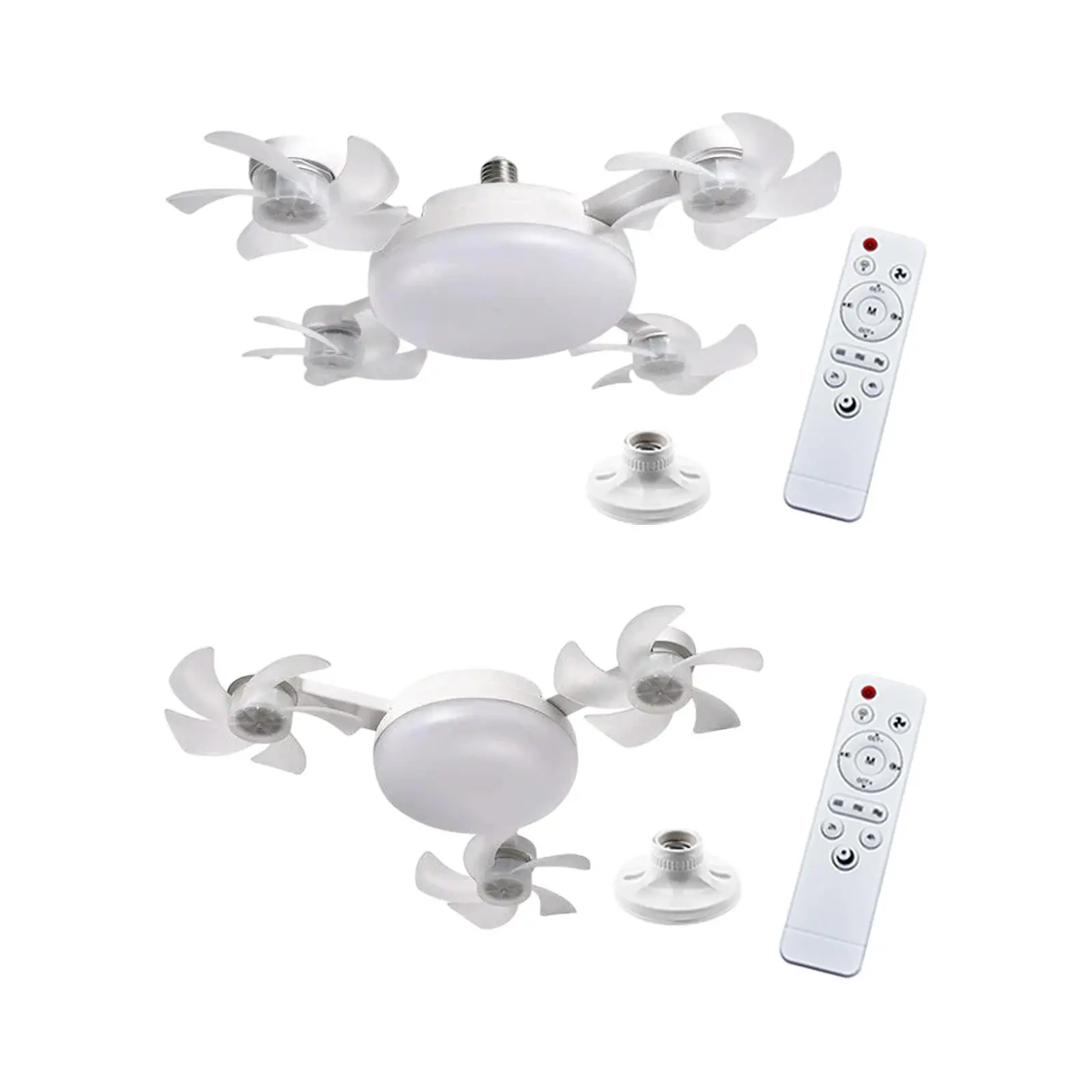 Ceiling Fan with Light Remote Control 3 Colors E27 Socket LED Light Lighting Fixture for Garage Home Indoor Kitchen Entryway