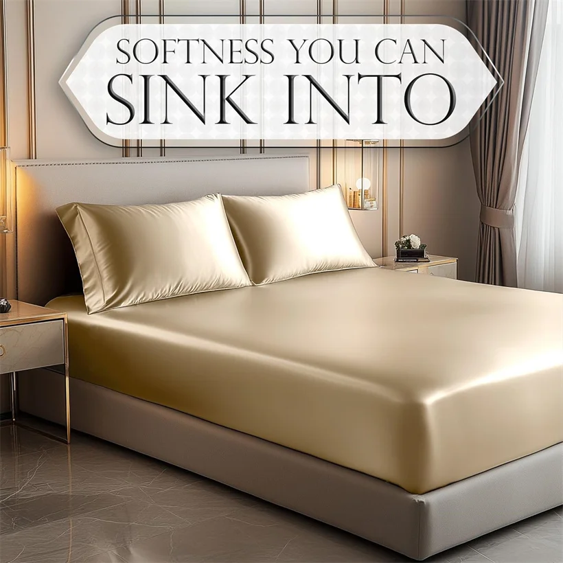 High End Mulberry Silk Fitted Sheet Mattress Cover with Elastic Band Anti-Wrinkle Healthy Bed Sheet Queen King Single Double