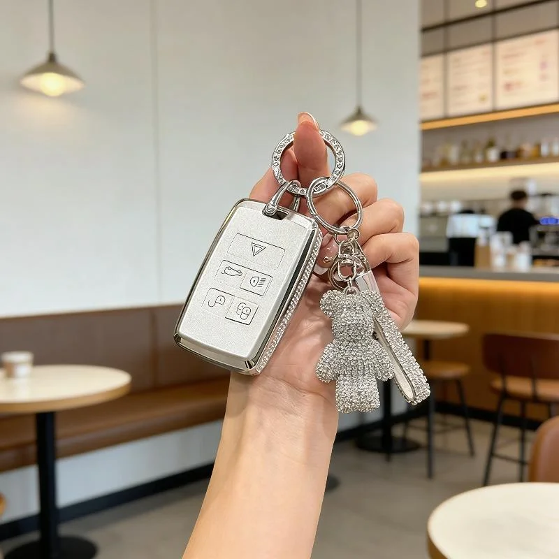 

[ Side Diamonds ] 4 Buttons TPU Car Key Case Cover Shell Fob for Jaguar XE XF F-PACE & Land Rover Range Rover Evoque Discovery S