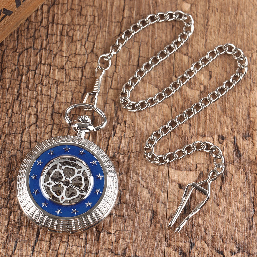 เงิน/ทองแดง/ทอง Half Hunter คู่มือนาฬิกาพ็อกเก็ตนาฬิกา Little Stars Decor Fob จี้นาฬิกาพ็อกเก็ตคริสต์มาสของขวัญ