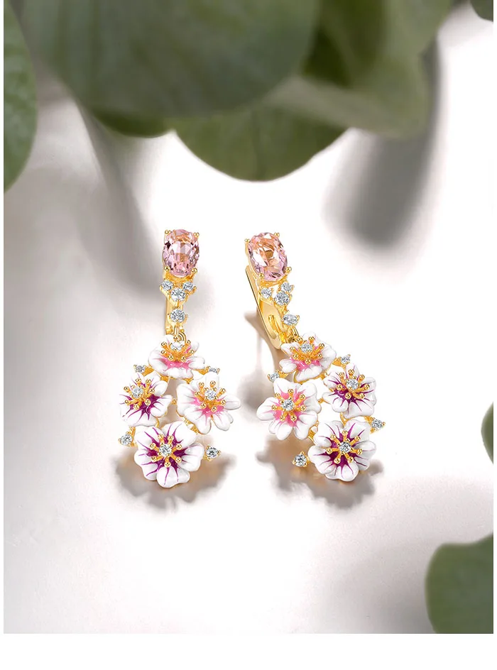 SANTUZZA Echte 925 Sterling Silber Ohrhänger für Damen, Funkelnde Bunte Blumen-Ohrringe, Zarter Hochzeitsschmuck – Detail 1