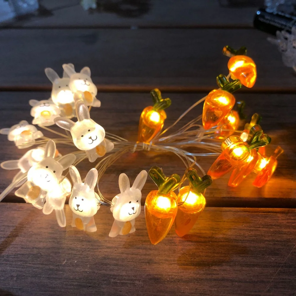 

2M Easter LED String Lights Bunny Chick Carrot Ornament Hanging Garland Lantern Easter Decoration for Home Outdoor Party Props