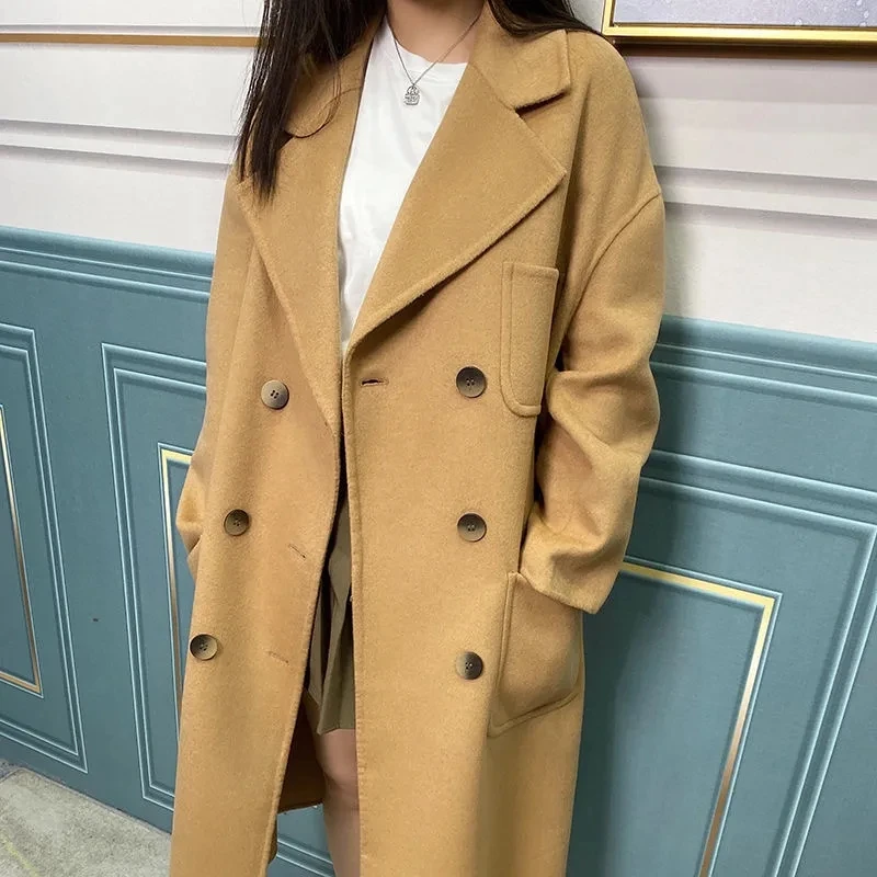 

2025 Autumn/Winter New Double sided Wool Coat for Women Fashion Versatile High end Hepburn Style Wool Outcoat Double breasted
