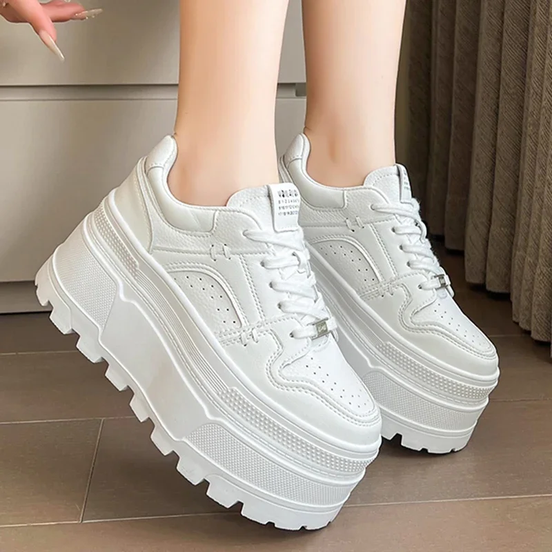 Women 8 CM Platform Sneakers Casual Outdoor Simple Design Skateboard Comfortable Lace Up Sneakers Running Sports Shoes Female 39