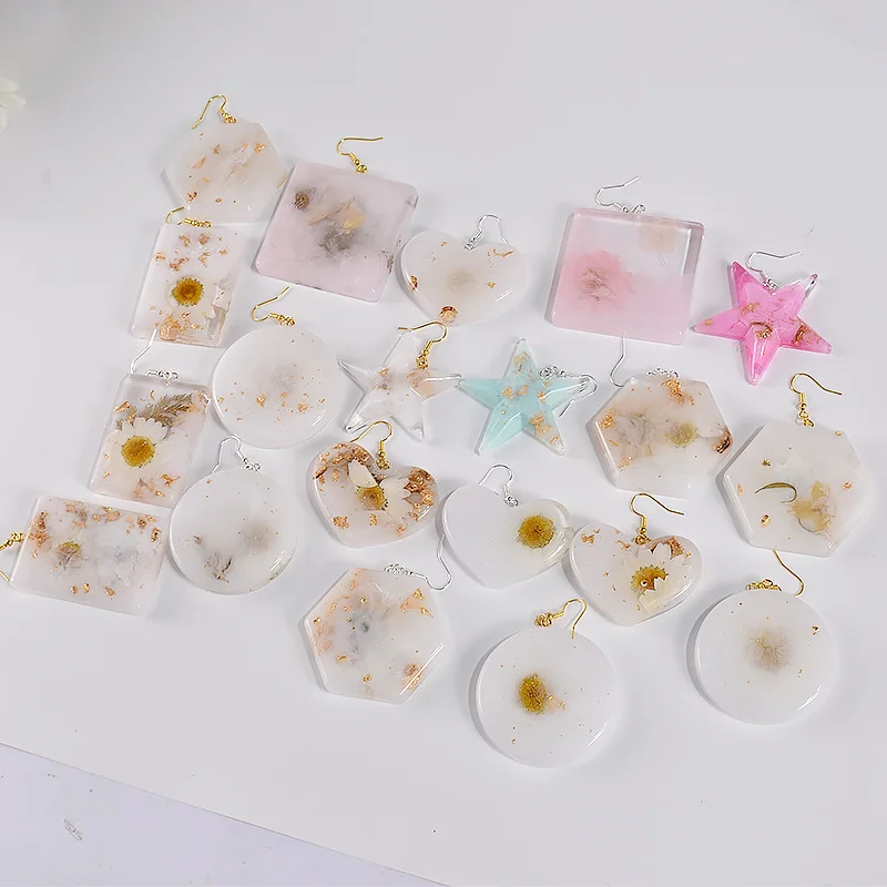 DIY Crystal Epoxy Resin Earrings Mold 3D Star Round Heart Shape Pendant Jewelry Earrings Silicone Mold Resin Craft Making