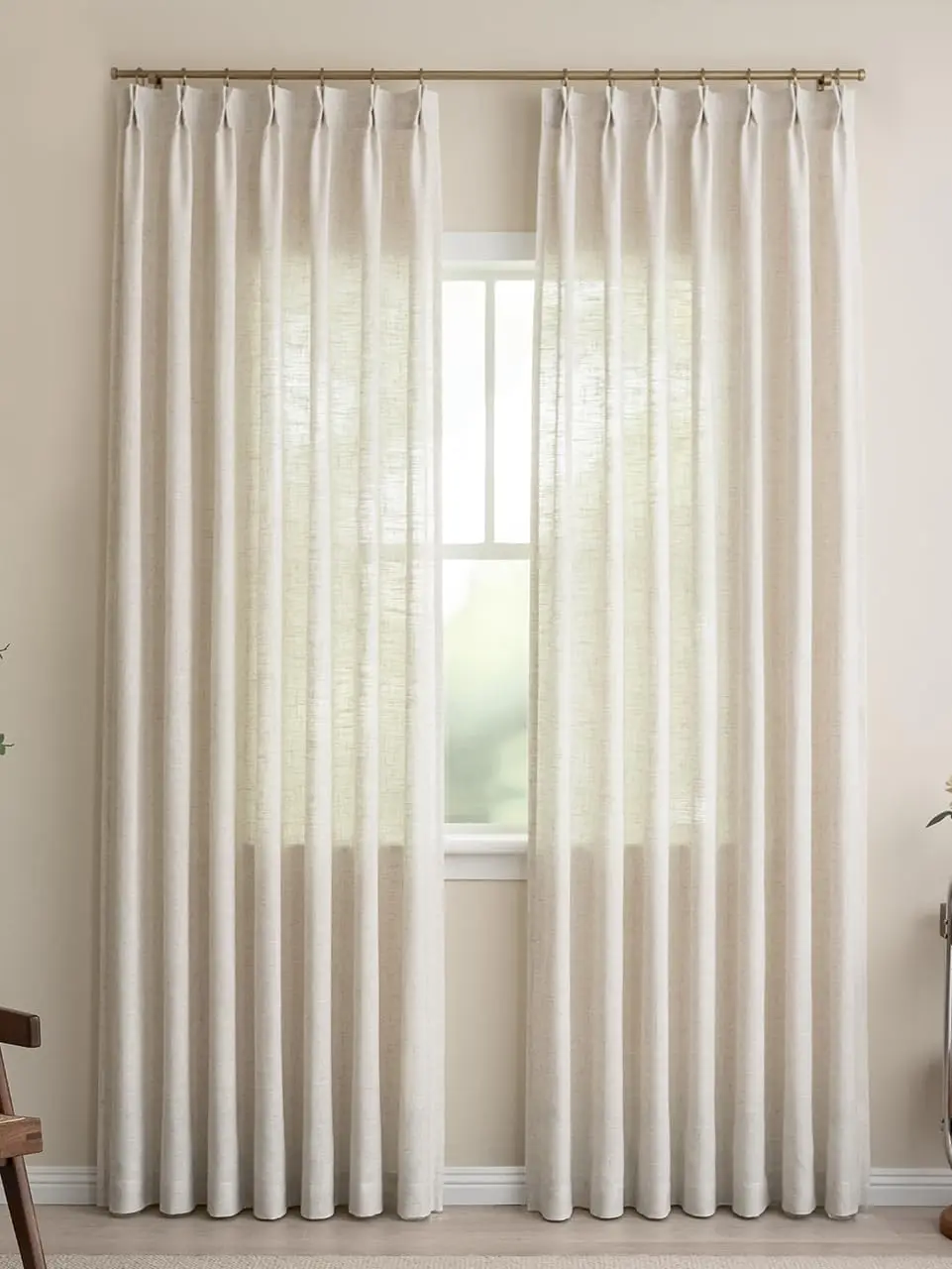

Sheer Pinch Pleated Linen Curtains 90 Inches Long - Light Filtering for Living Room and Bedroom,Luxury Drapes with Hooks