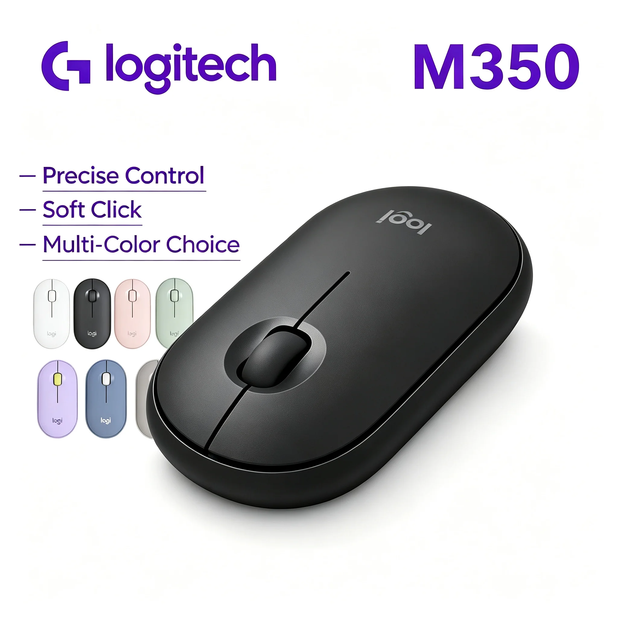 Quiet Soft Click Logitech M350 Wireless Mouse 2.4G Slim Mice for Home Office Laptop